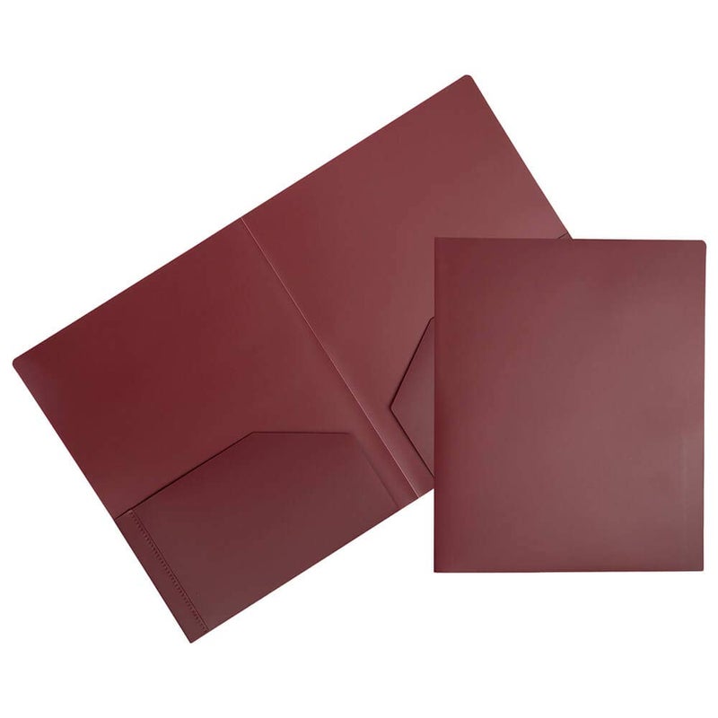 JAM PAPER Heavy Duty Plastic 2 Pocket Extra Tough School Folders - Burgundy - 6/Pack - Image 1